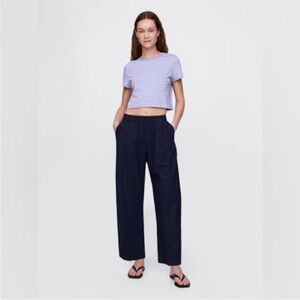 NWT! GAP Navy Mid Rise Linen-Blend Easy Barrel Pants - SMALL TALL🩷 713940